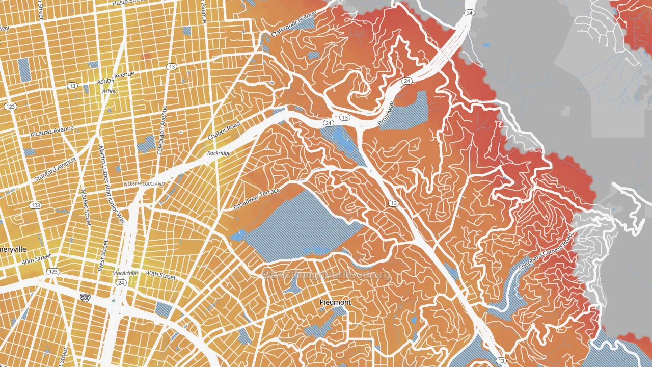 Transit Grade map of Upper Rockridge, Oakland, CA