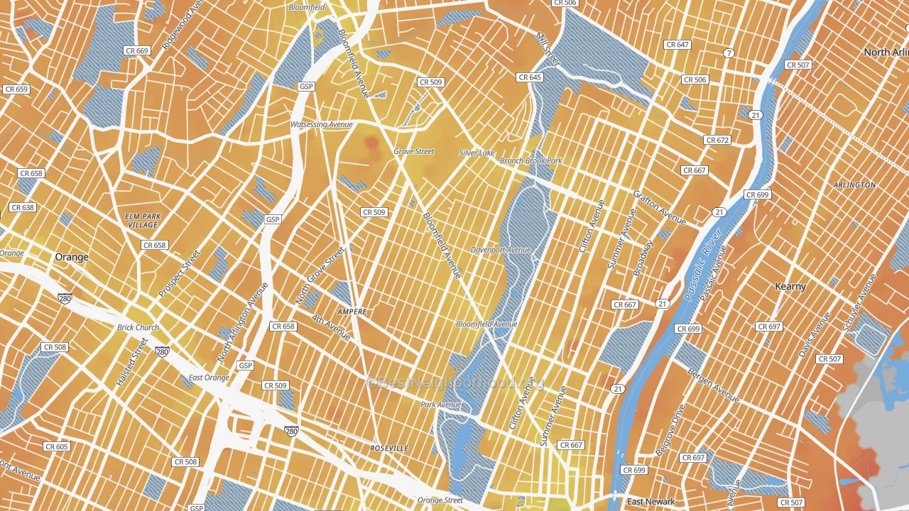 Transit Grade map of Upper Roseville, Newark, NJ