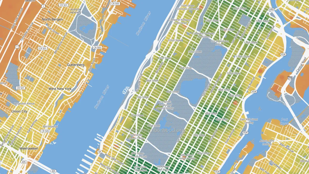 Transit Grade map of Upper West Side, Manhattan, NY
