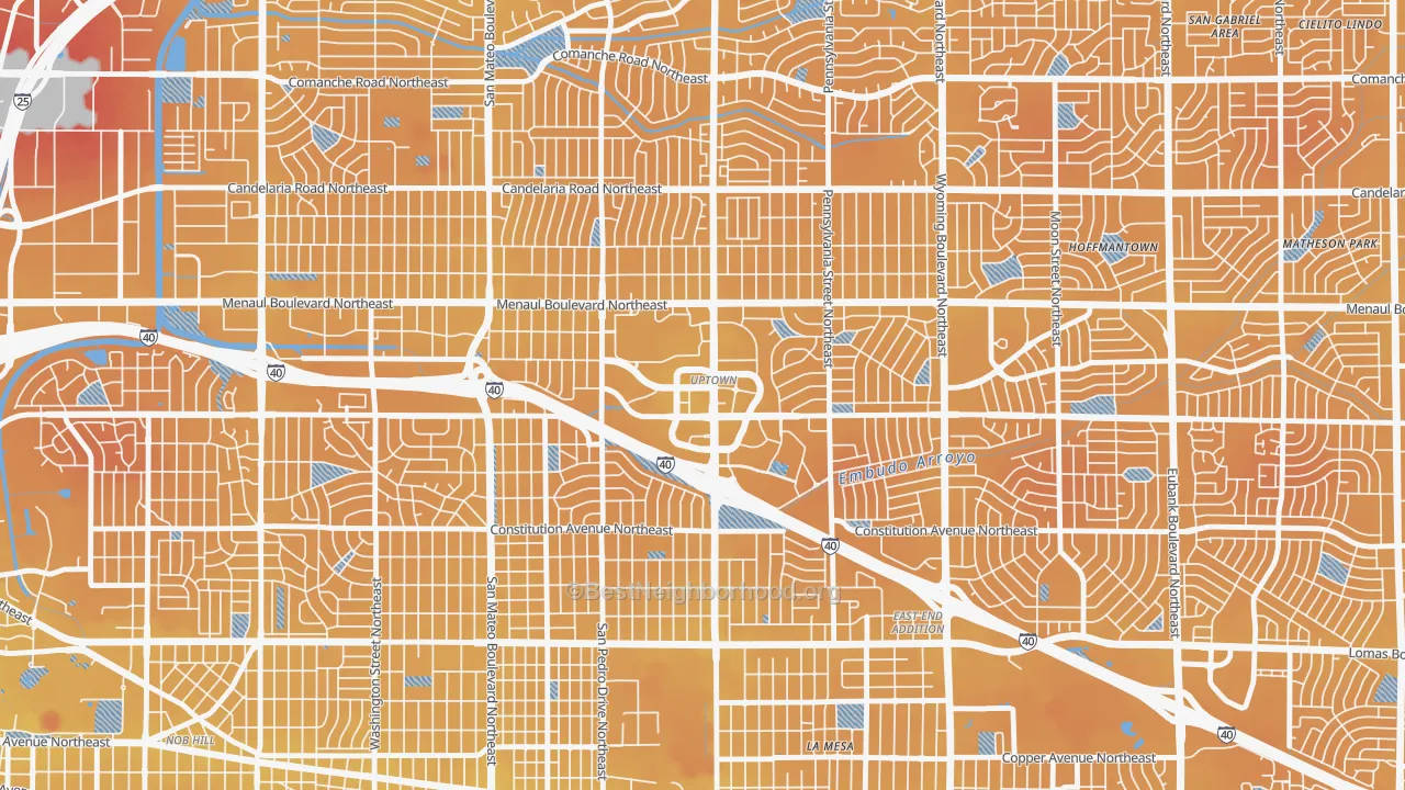 Transit Grade map of Uptown, Albuquerque, NM