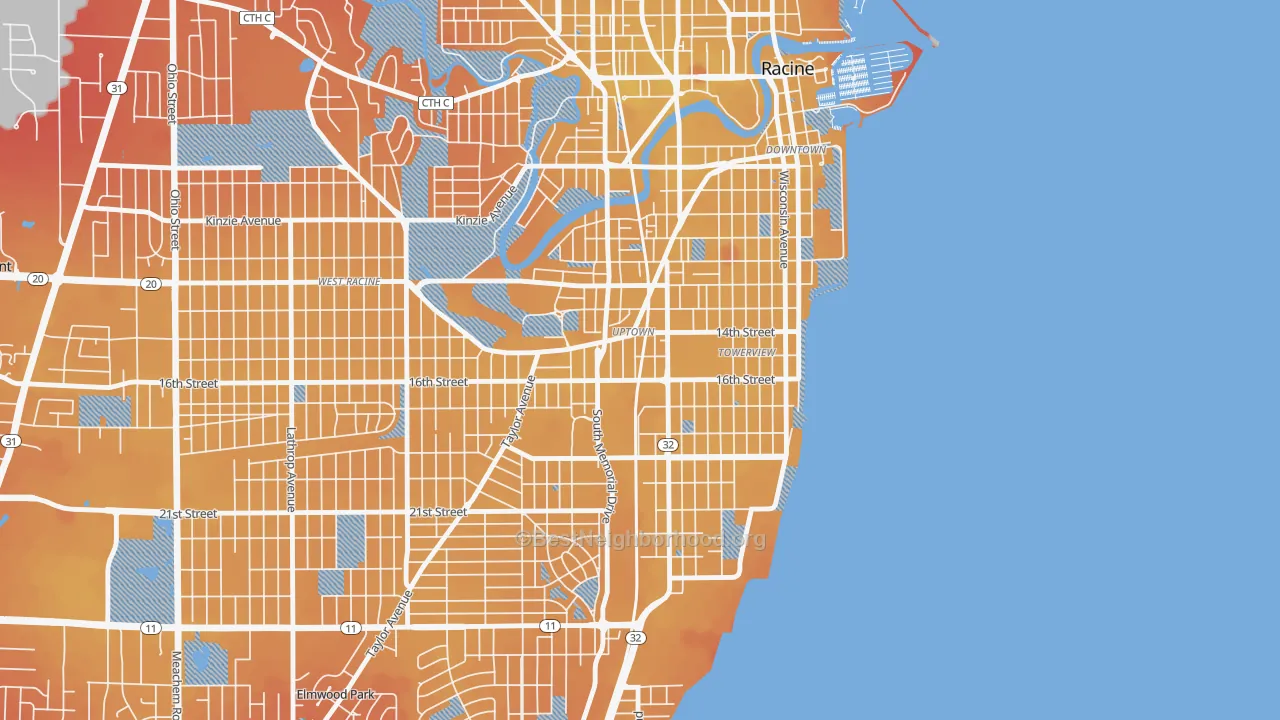 Transit Grade map of Uptown, Racine, WI