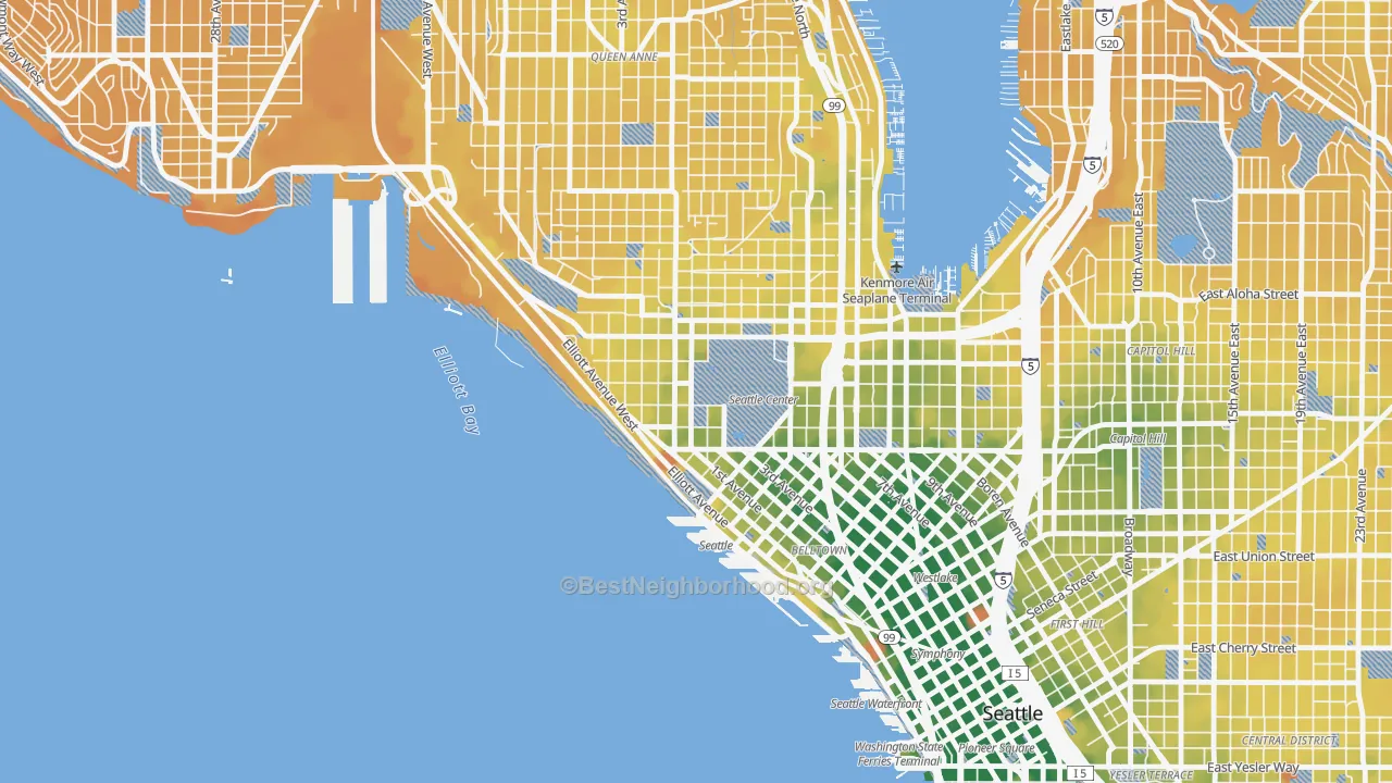 Transit Grade map of Uptown, Seattle, WA