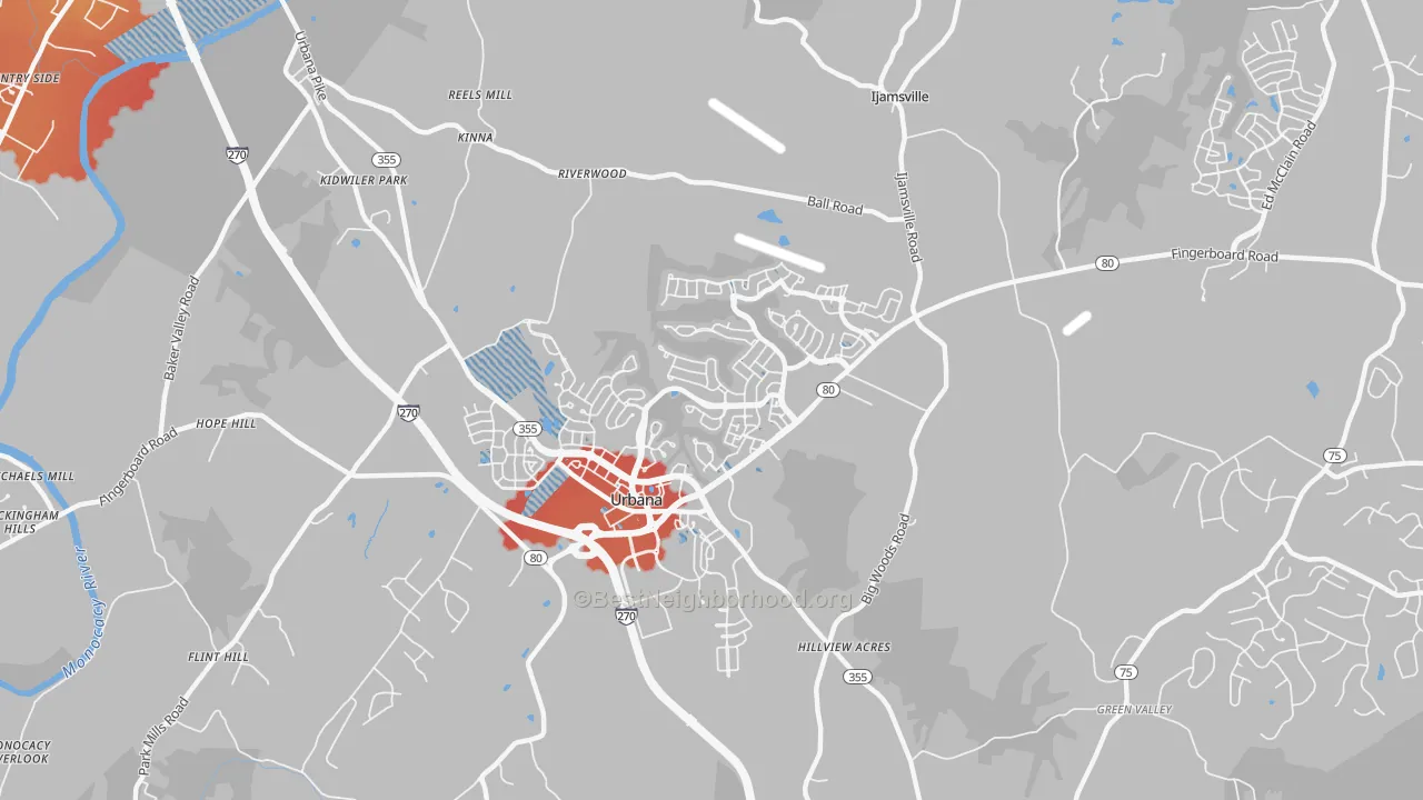 Transit Grade map of Urbana, MD