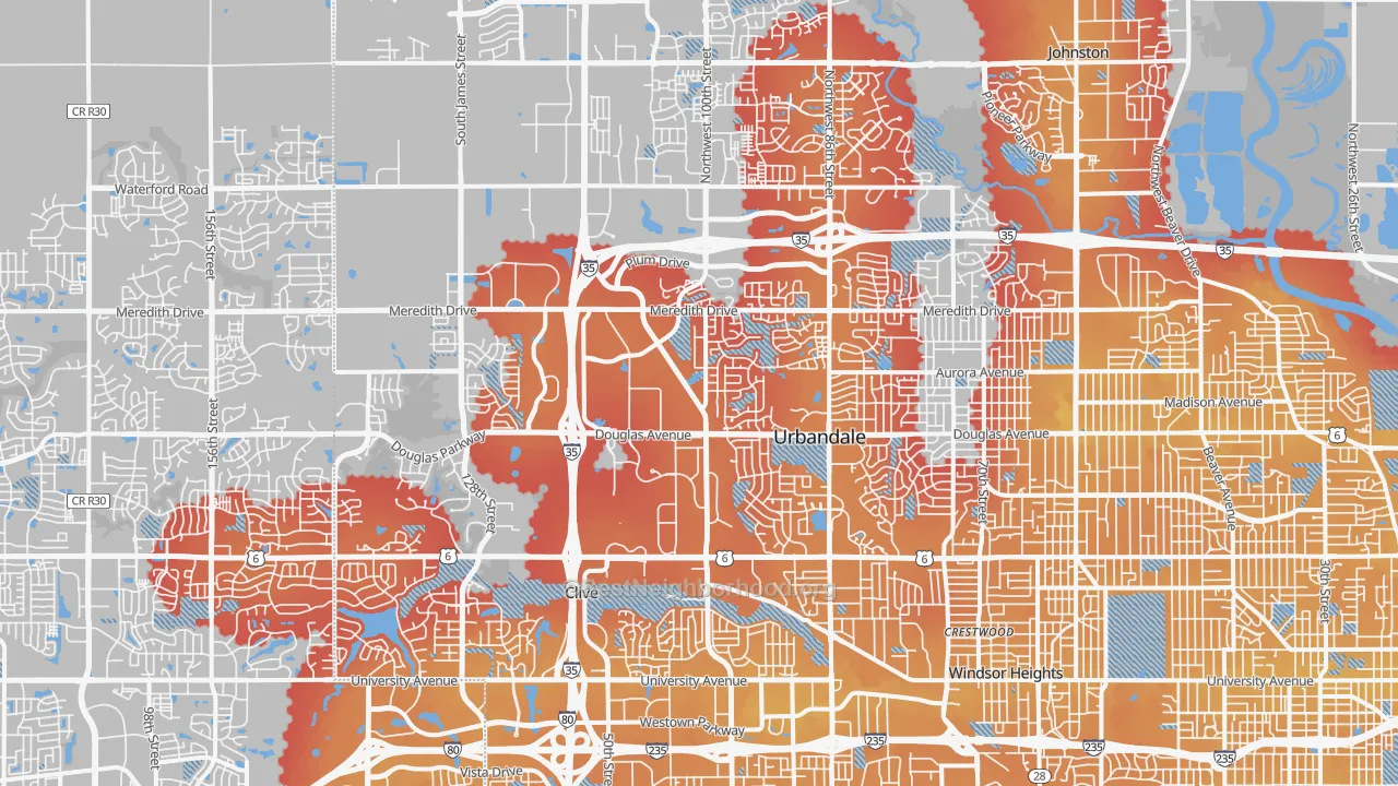 Transit Grade map of Urbandale, IA