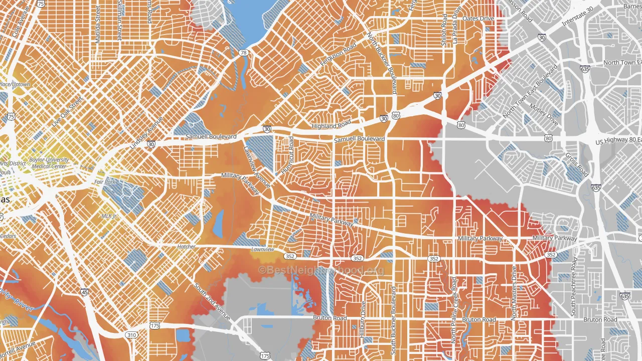 Transit Grade map of Urbandale-Parkdale, Dallas, TX