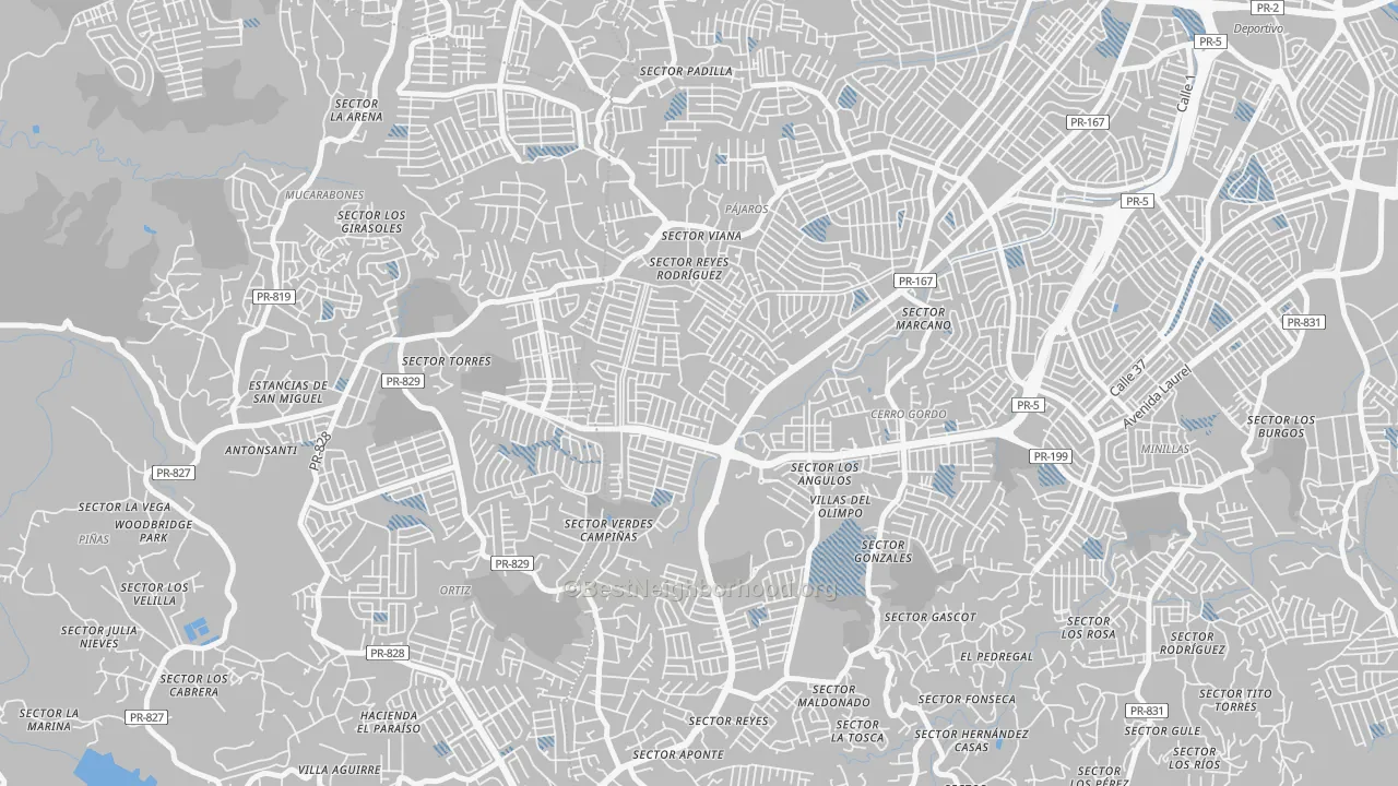 Transit Grade map of Urbanizacion Rexville, Bayamon, PR