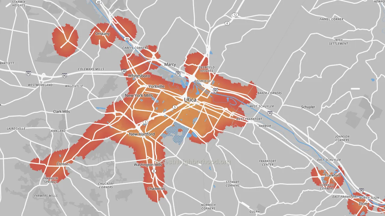 Transit Grade map of Utica, NY
