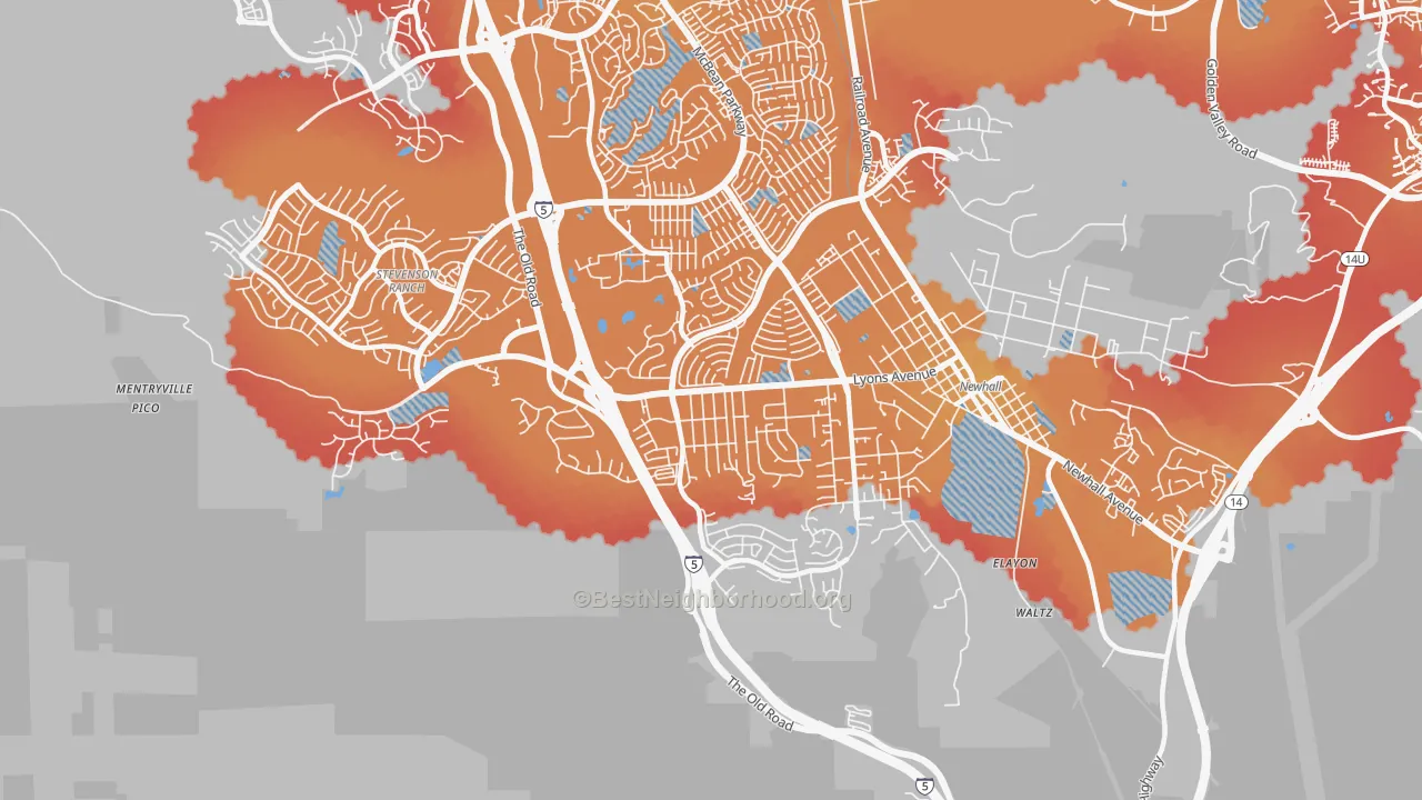 Transit Grade map of Valencia, Newhall, CA