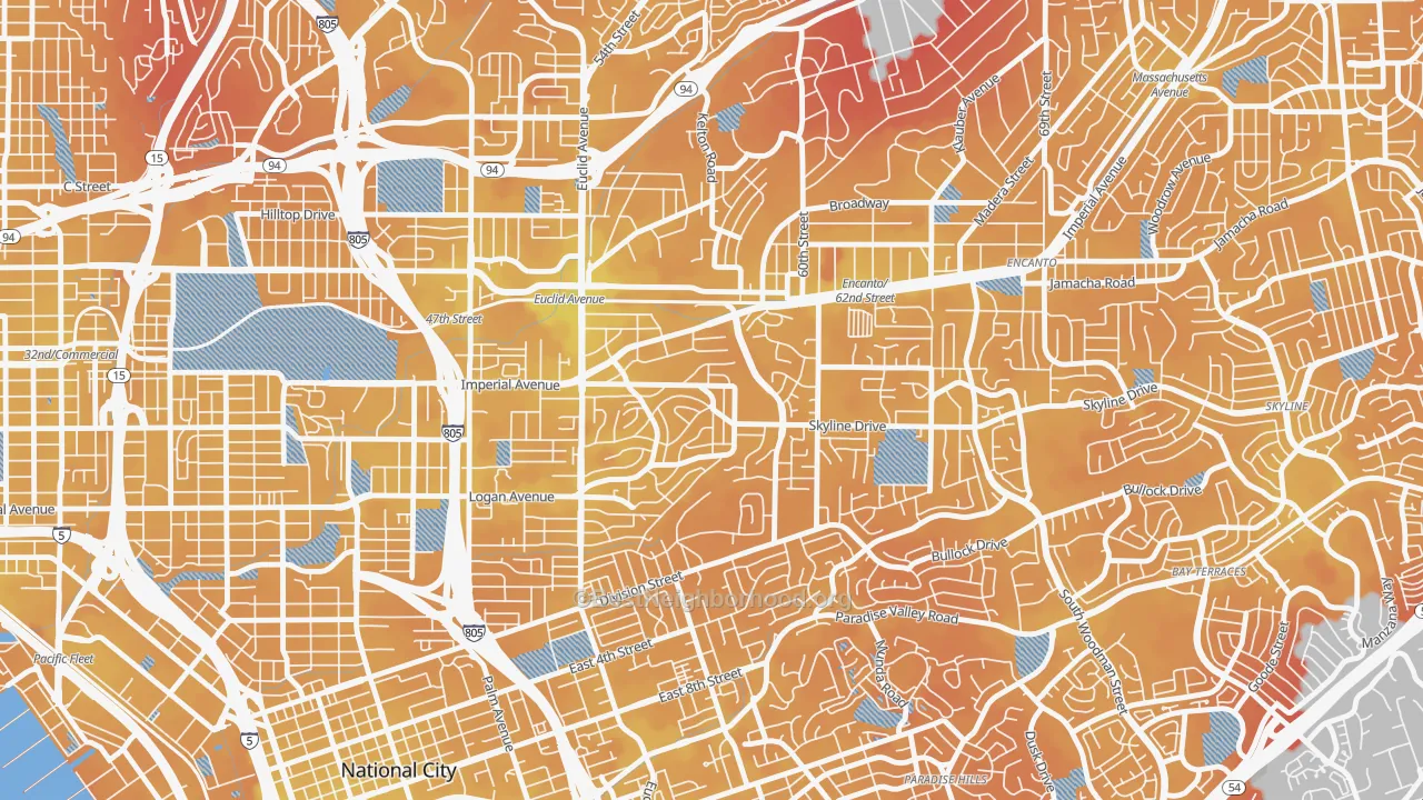 Transit Grade map of Valencia Park, San Diego, CA
