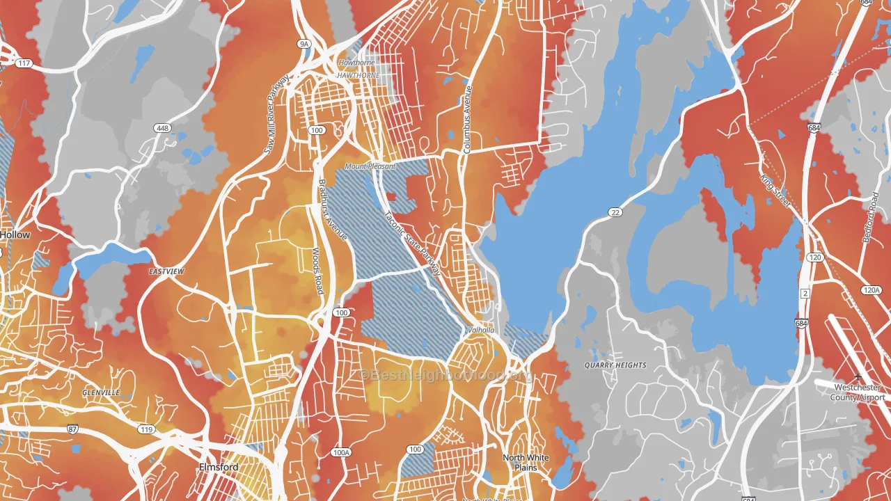 Transit Grade map of Valhalla, NY