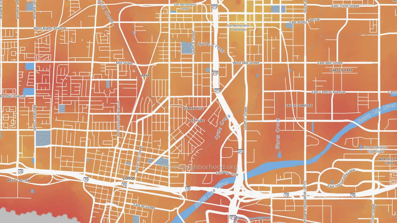 Transit Grade map of Valley College, San Bernardino, CA