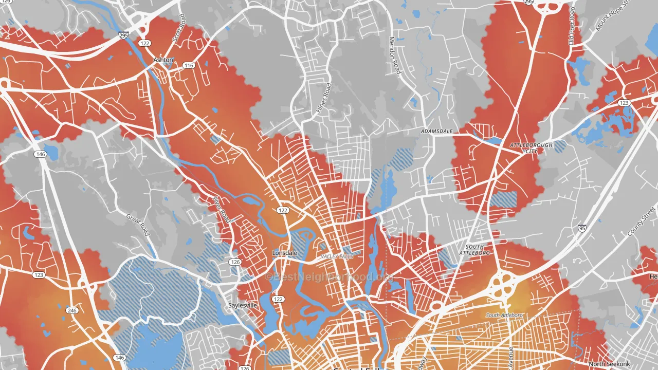 Transit Grade map of Valley Falls, RI