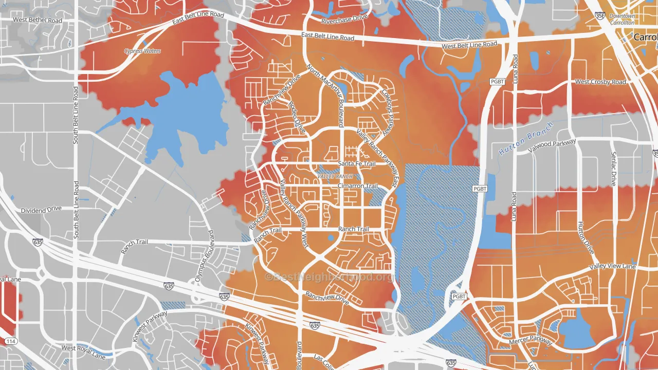 Transit Grade map of Valley Ranch, Irving, TX