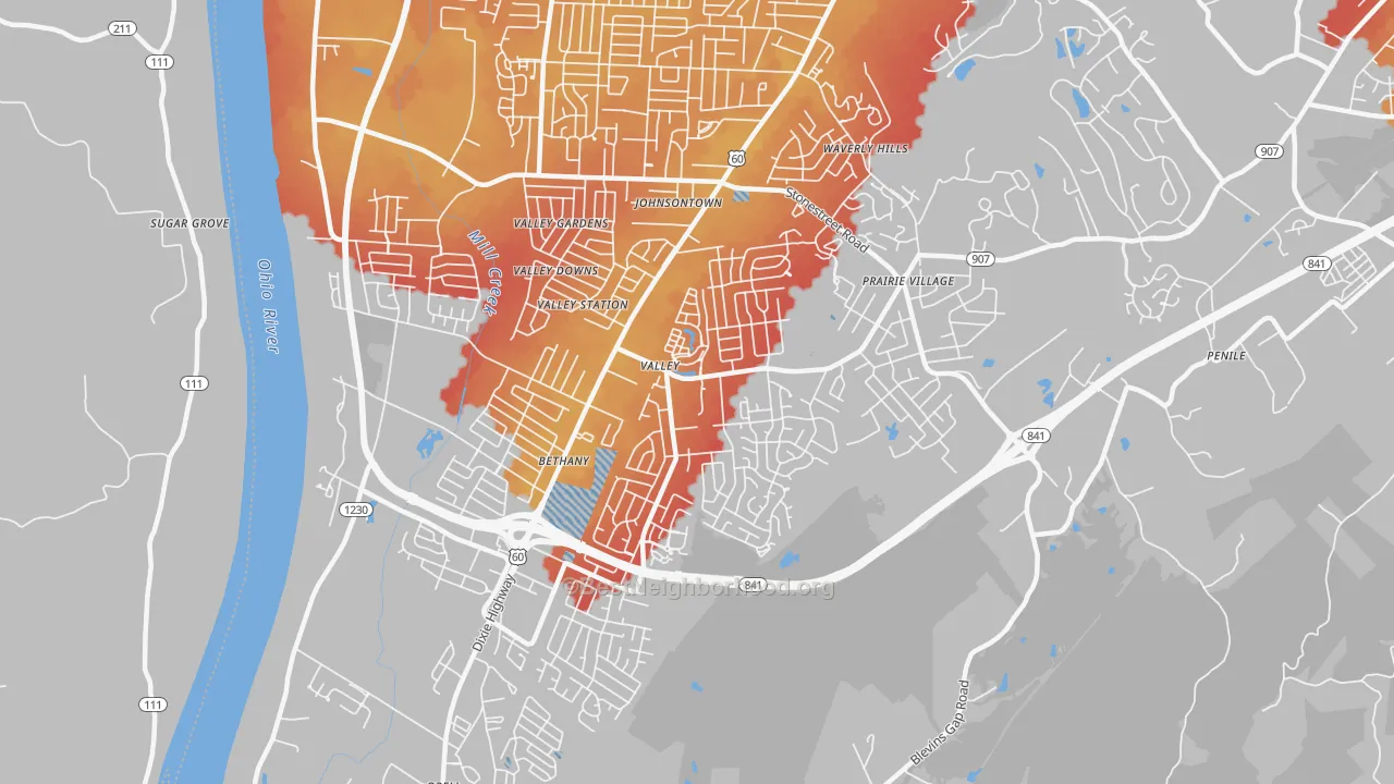 Transit Grade map of Valley Station, Louisville, KY
