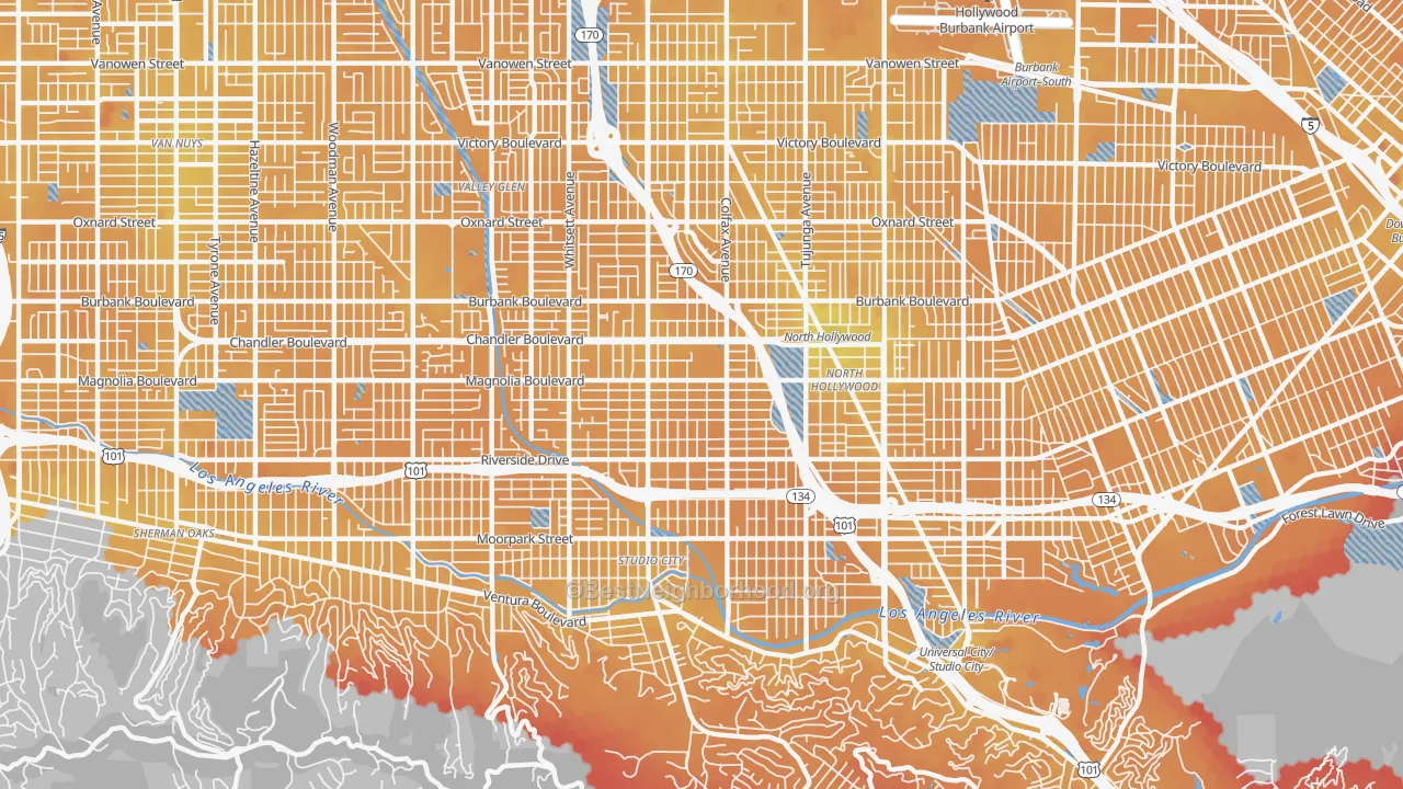 Transit Grade map of Valley Village, CA
