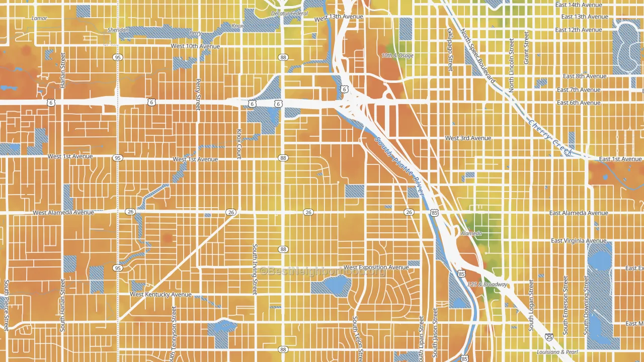 Transit Grade map of Valverde, Denver, CO