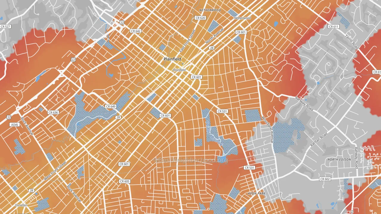 Transit Grade map of Van Wyck Brooks Historic District, Plainfield, NJ