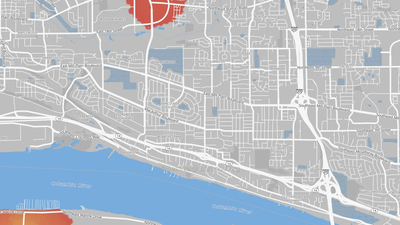 Transit Grade map of Vancouver Heights, Vancouver, WA