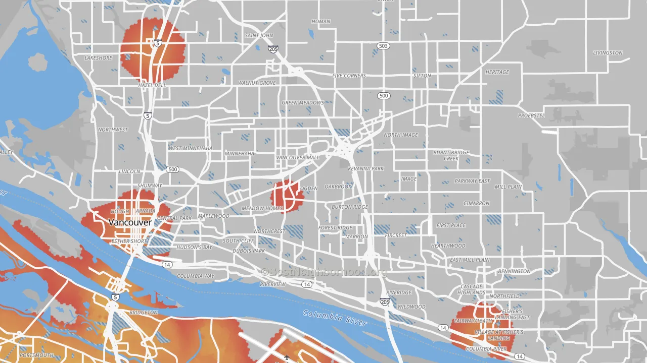 Transit Grade map of Vancouver, WA