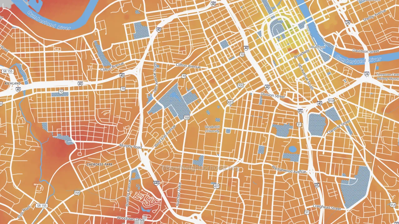 Transit Grade map of Vanderbilt-West End, Nashville, TN