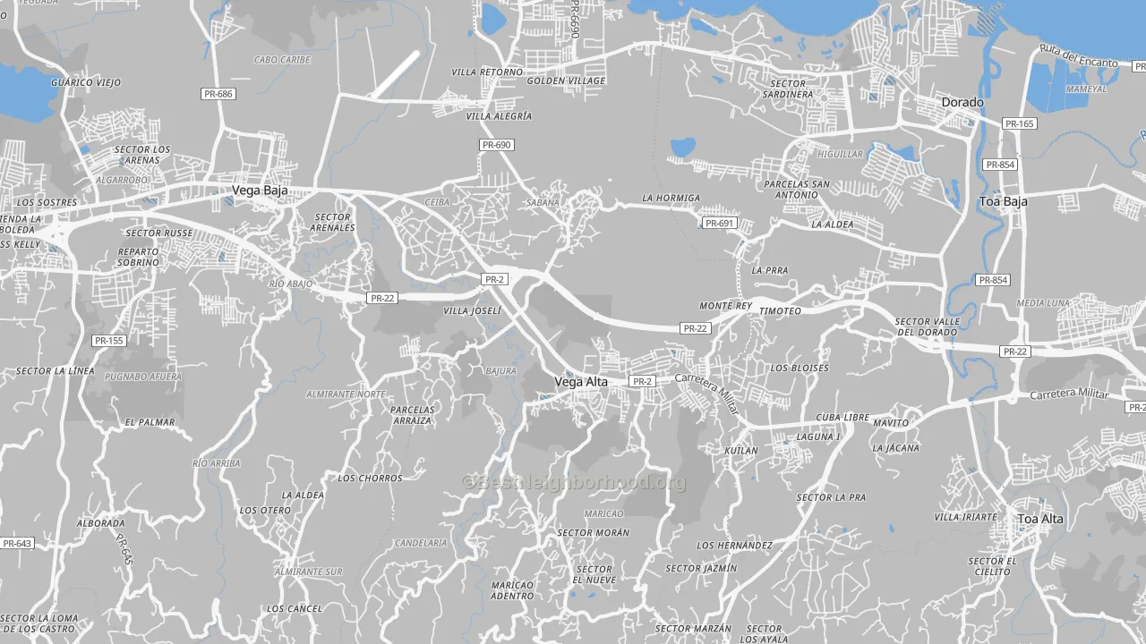 Transit Grade map of Vega Alta Municipio, PR