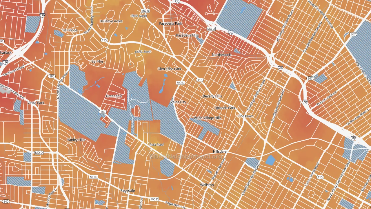 Transit Grade map of Velda City, MO