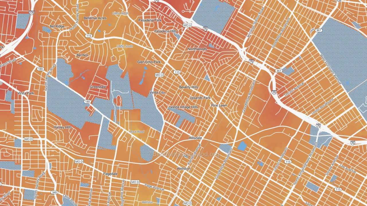 Transit Grade map of Velda Village Hills, MO