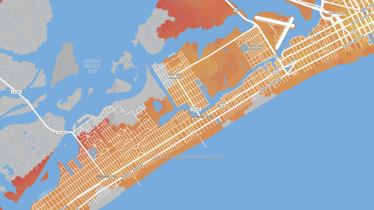 Transit Grade map of Ventnor City, NJ