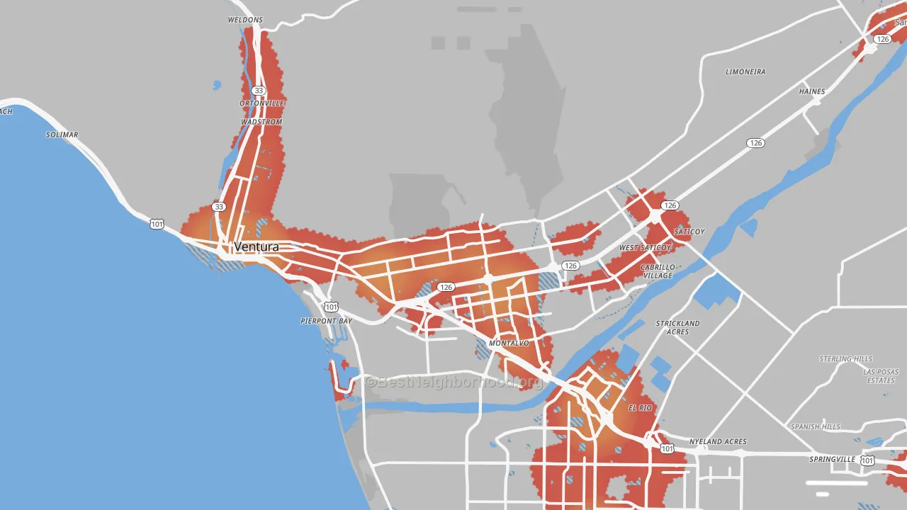 Transit Grade map of Ventura, CA