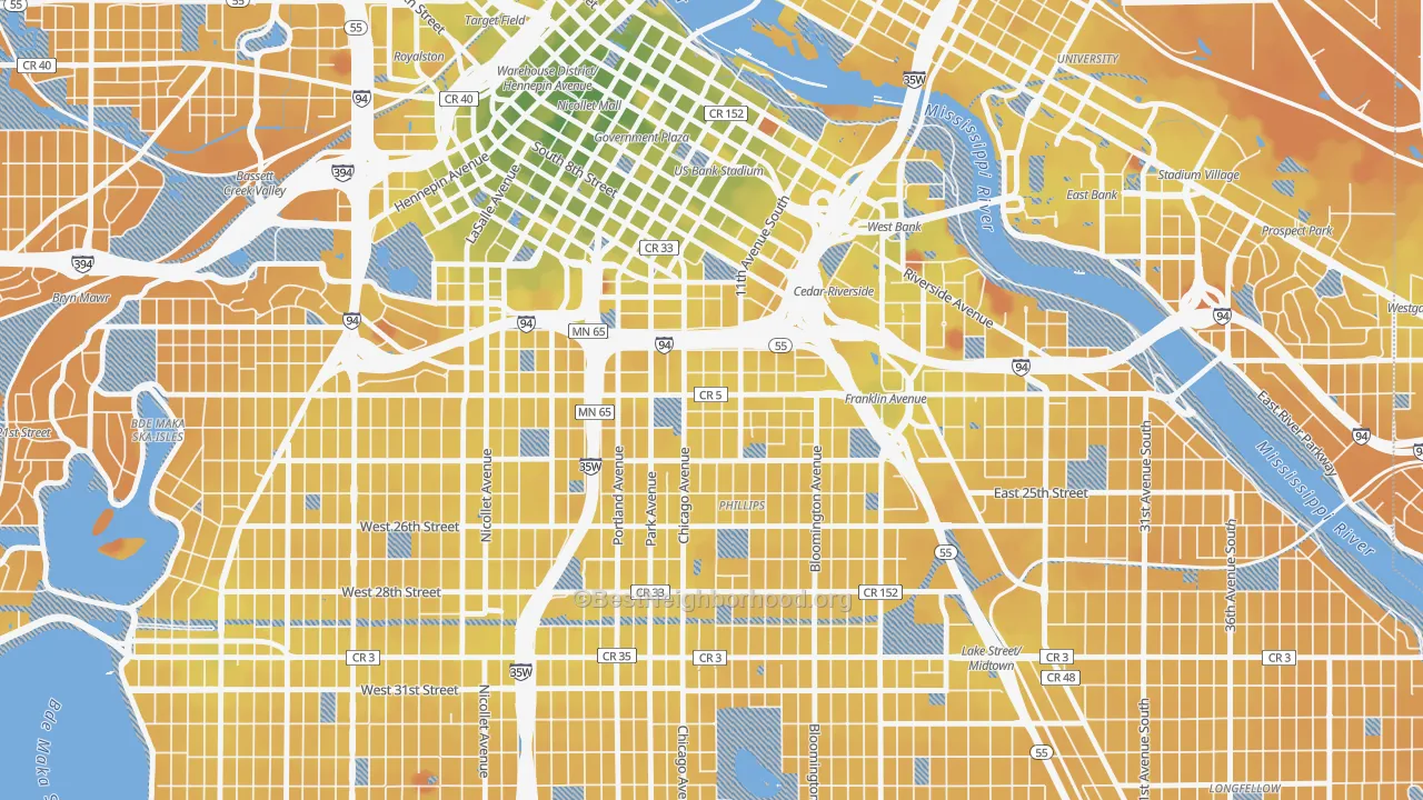 Transit Grade map of Ventura Village, Minneapolis, MN