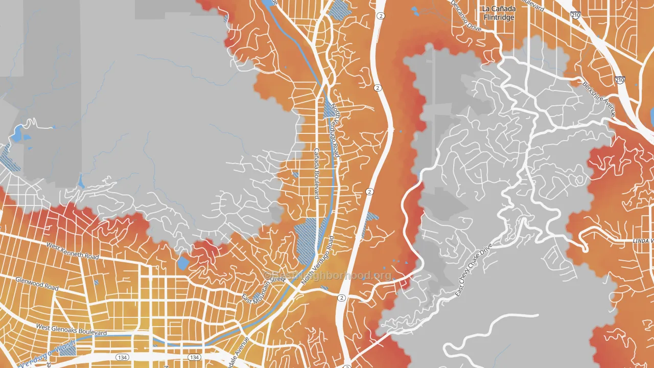 Transit Grade map of Verdugo Woodlands, Glendale, CA