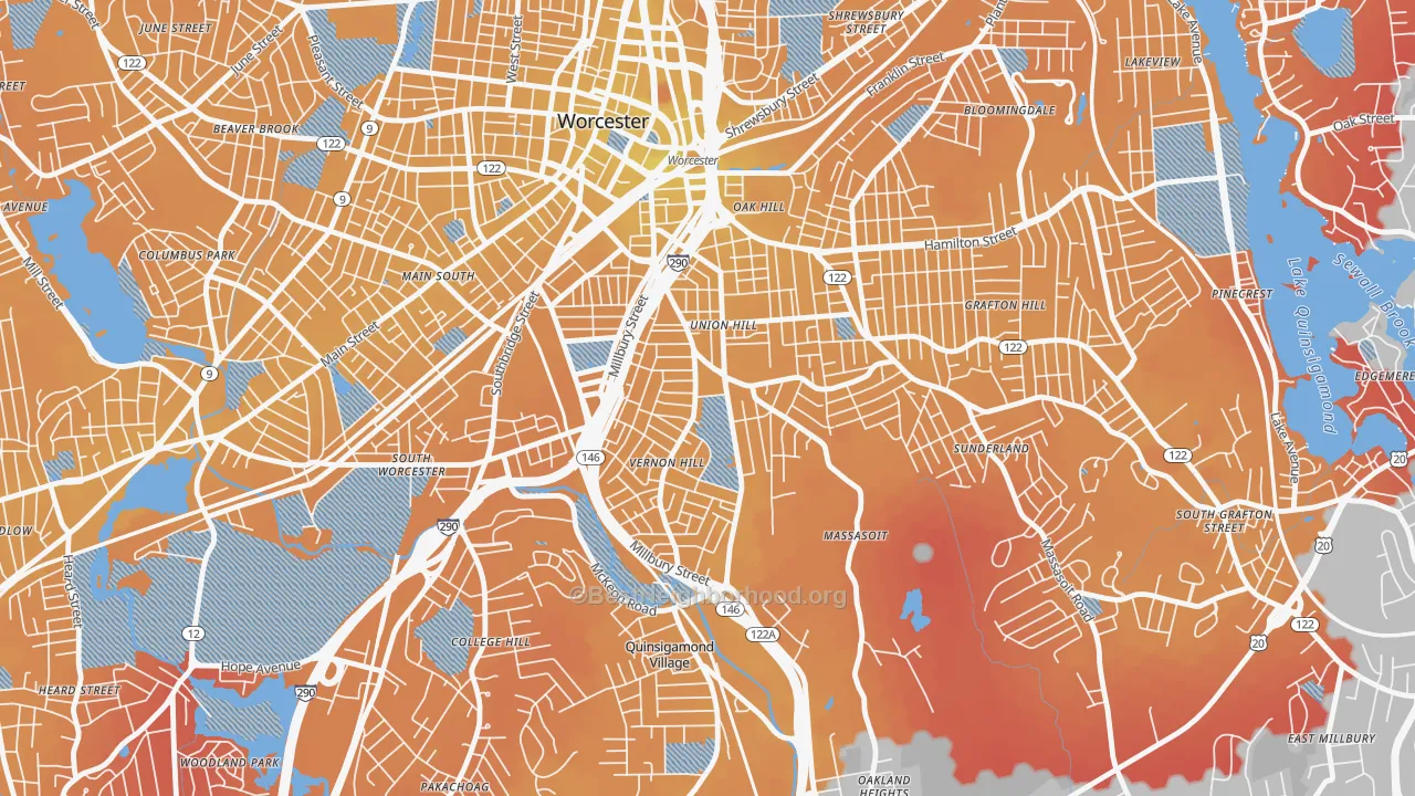 Transit Grade map of Vernon Hill, Worcester, MA