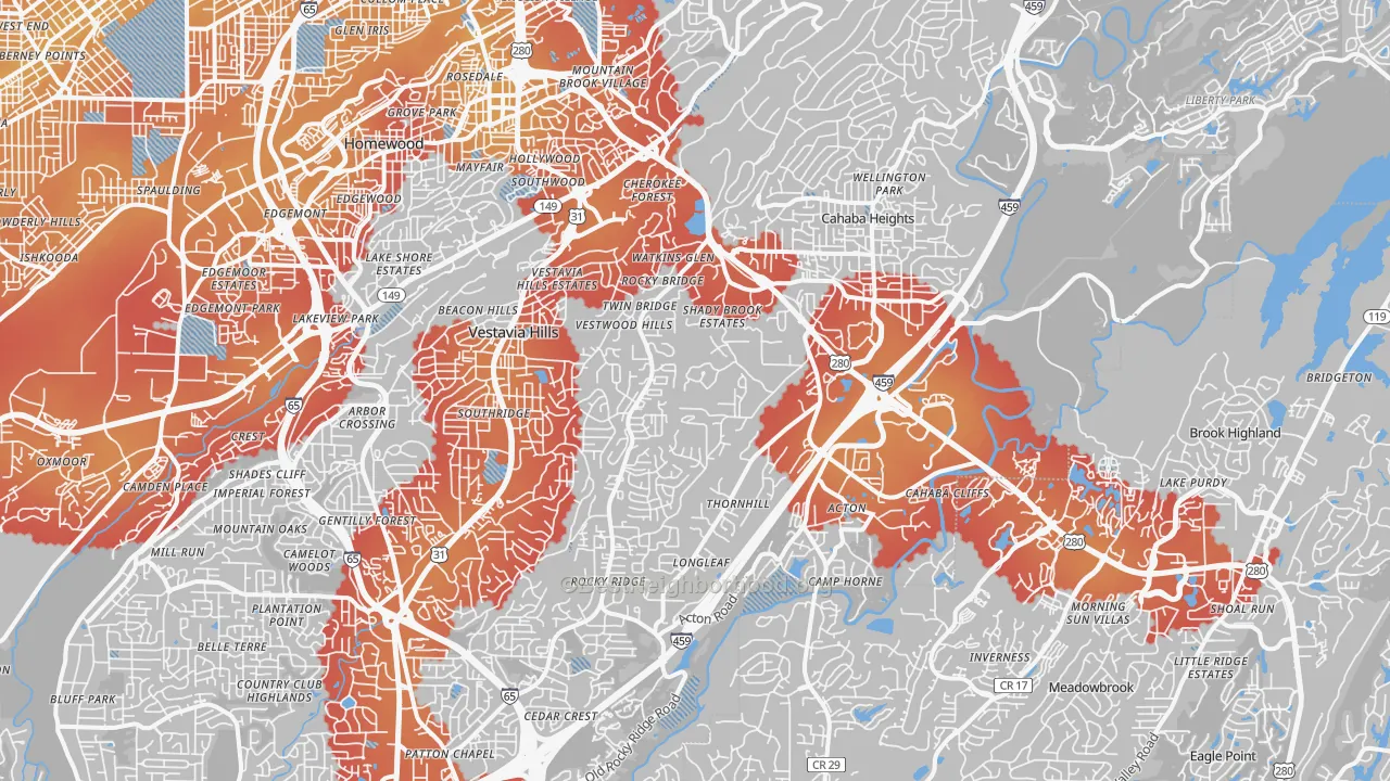 Transit Grade map of Vestavia Hills, AL