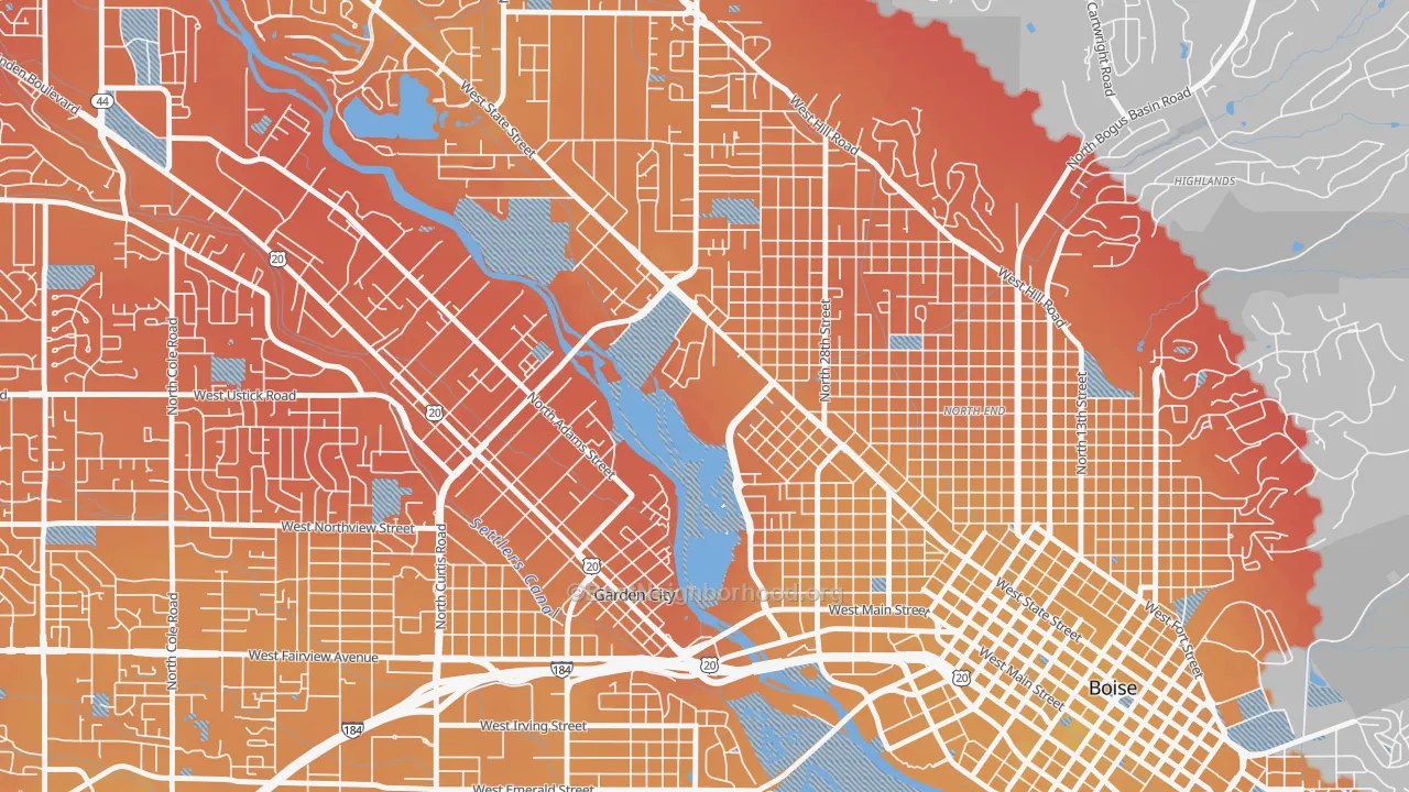 Transit Grade map of Veterans Park, Boise, ID