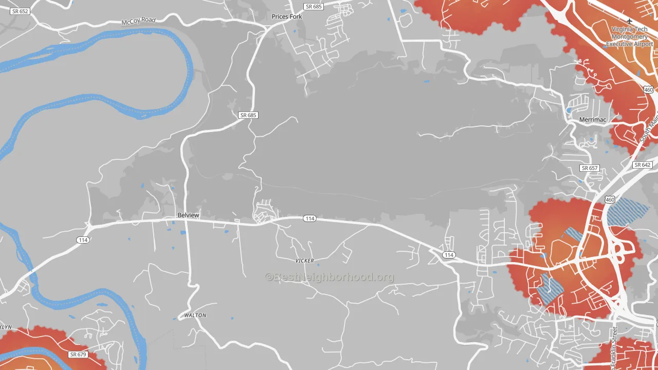 Transit Grade map of Vicker, VA