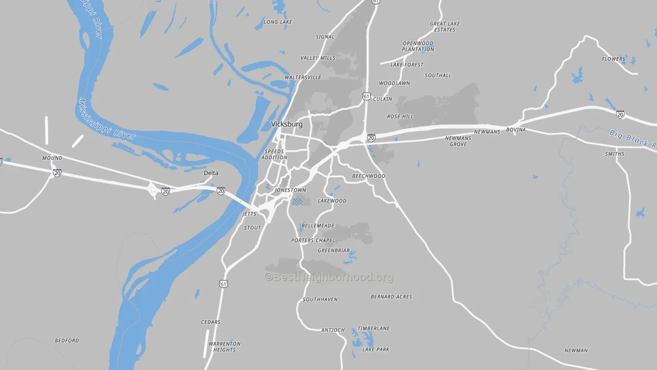 Transit Grade map of Vicksburg, MS