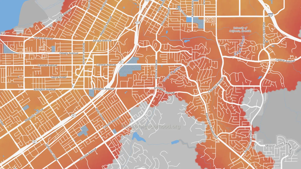 Transit Grade map of Victoria, Riverside, CA