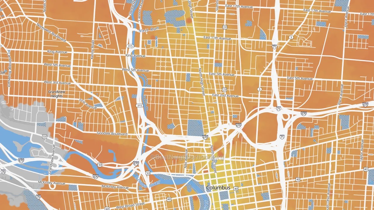 Transit Grade map of Victorian Village, Columbus, OH