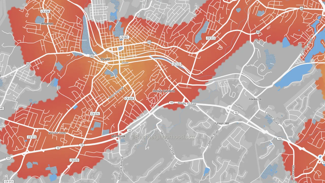 Transit Grade map of Victory Gardens, NJ
