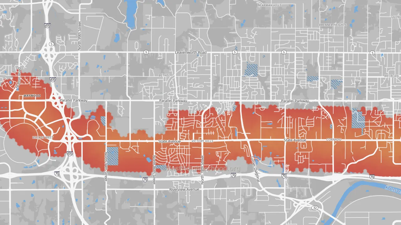 Transit Grade map of Victory Hills, Kansas City, KS
