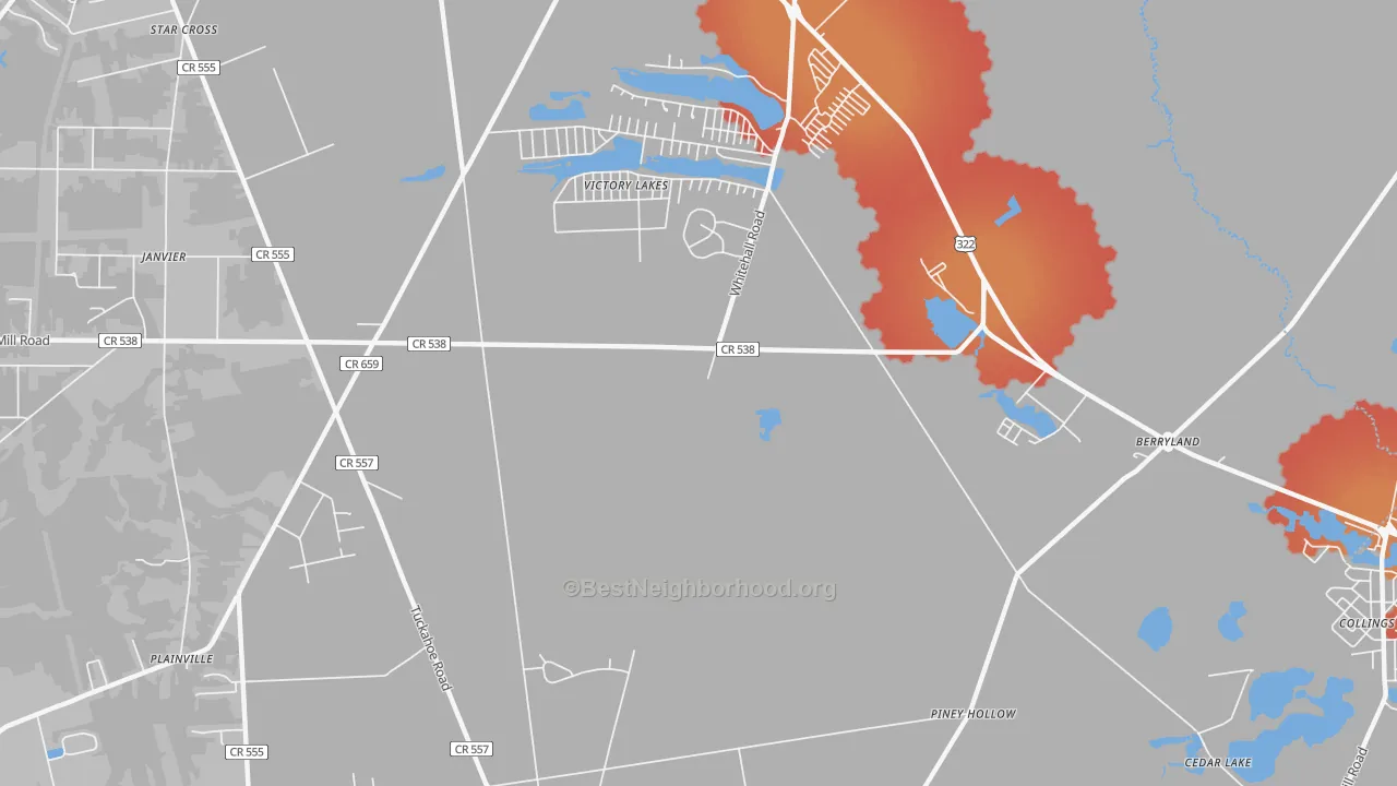 Transit Grade map of Victory Lakes, NJ