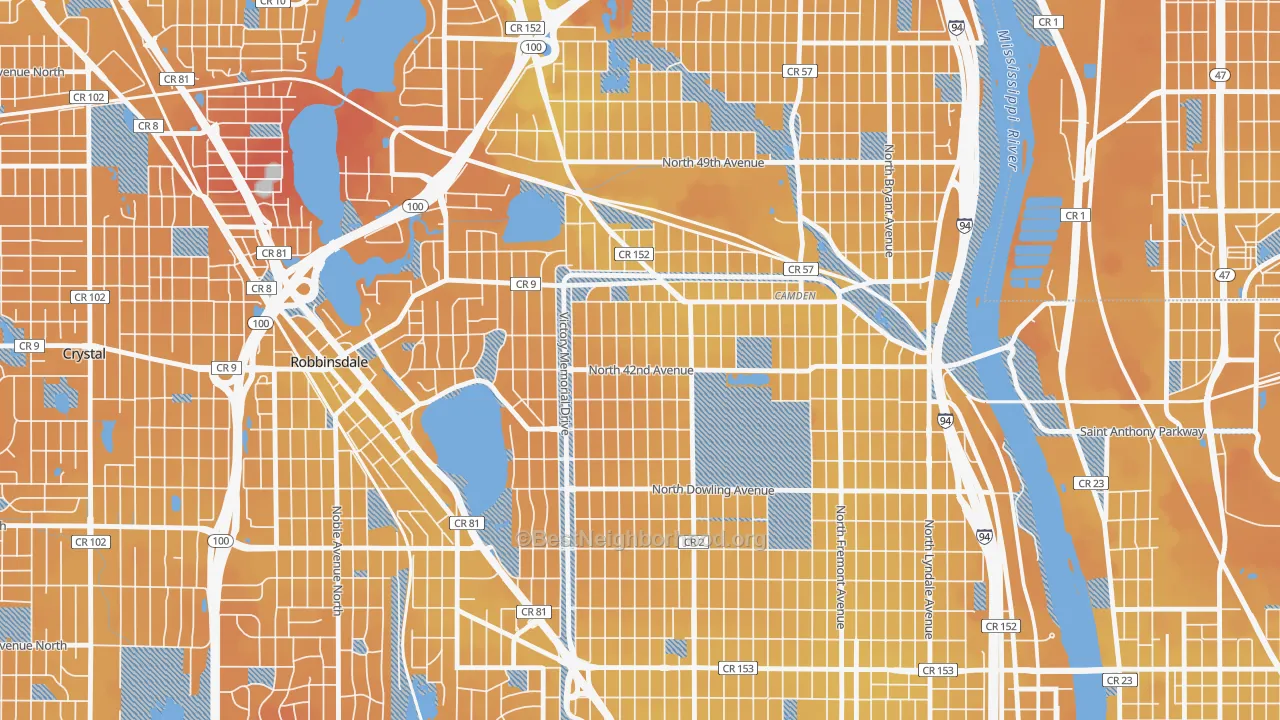 Transit Grade map of Victory, Minneapolis, MN