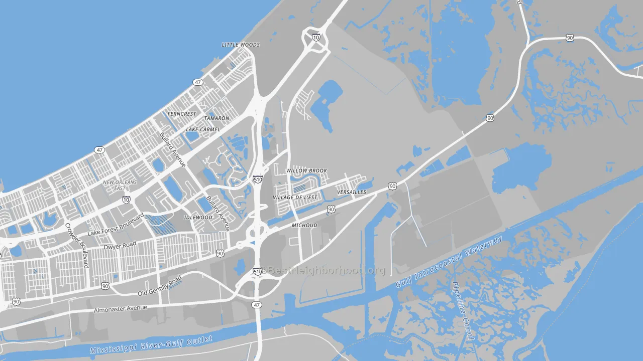 Transit Grade map of Village de L'Est, New Orleans, LA