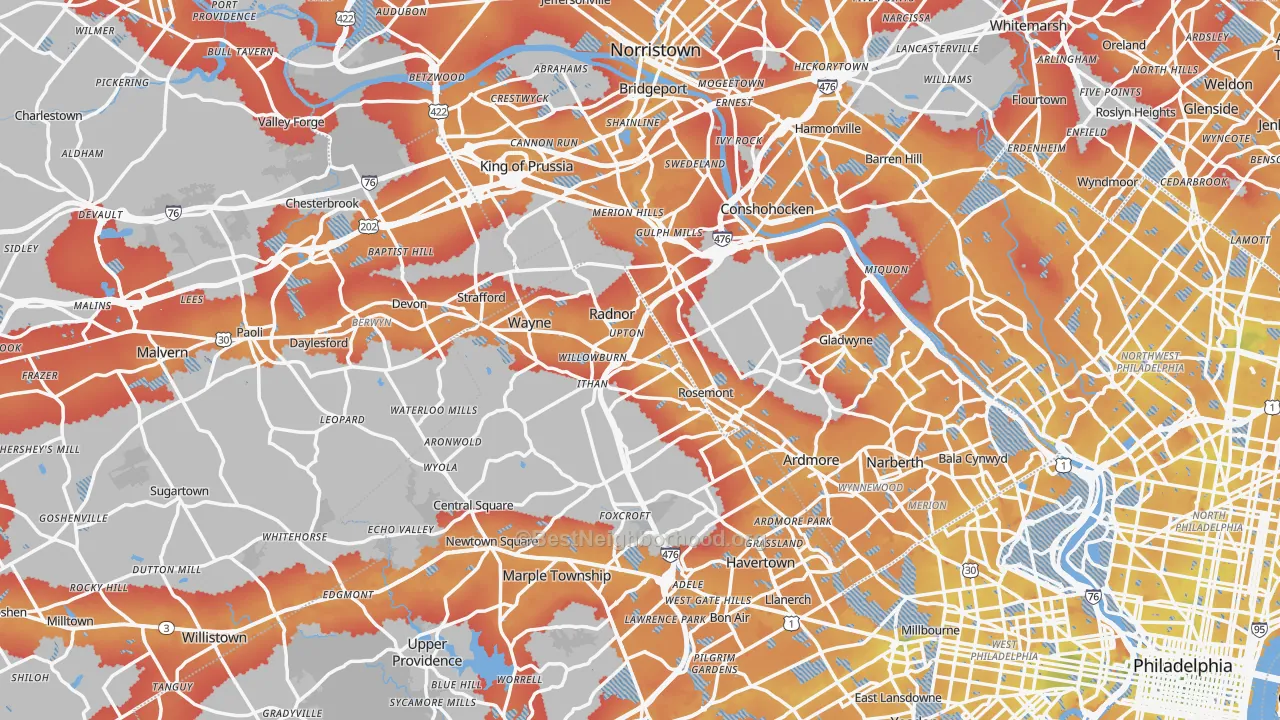 Transit Grade map of Villanova, PA