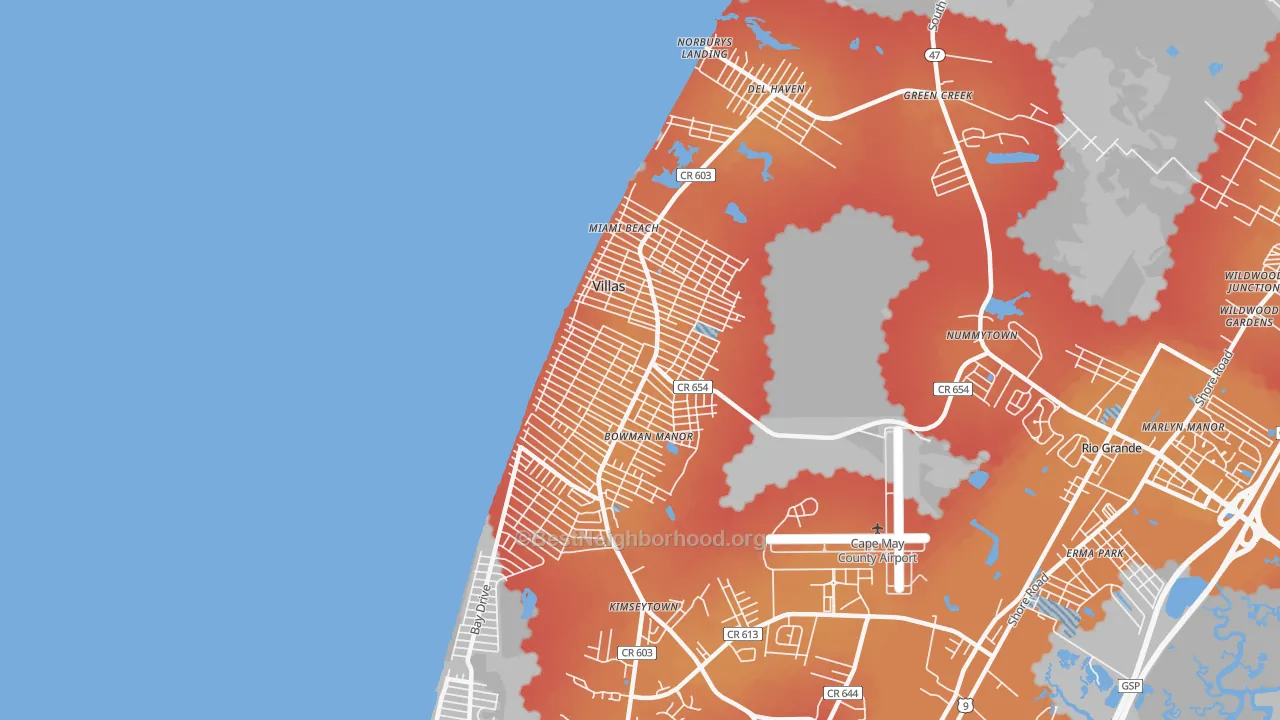 Transit Grade map of Villas, NJ