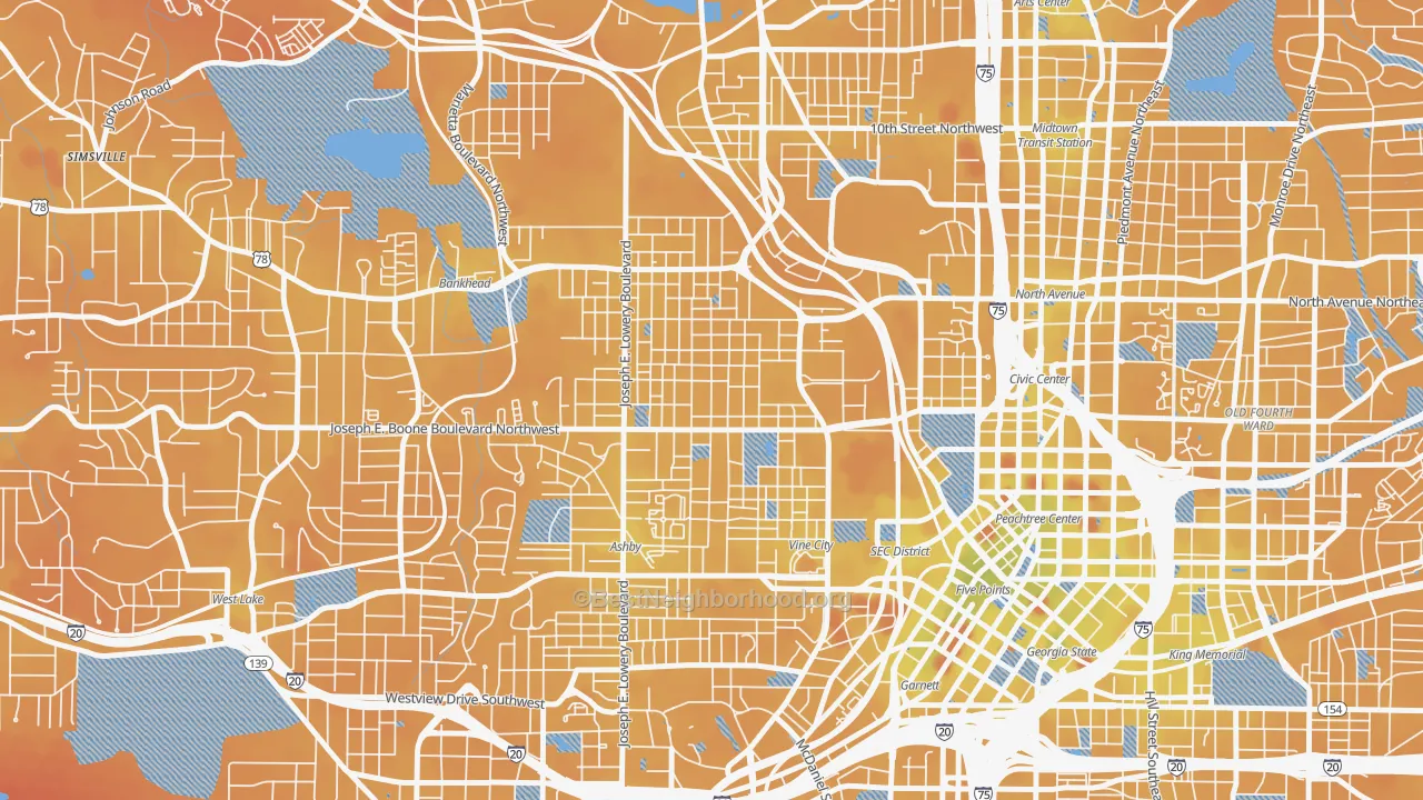 Transit Grade map of Vine City, Atlanta, GA