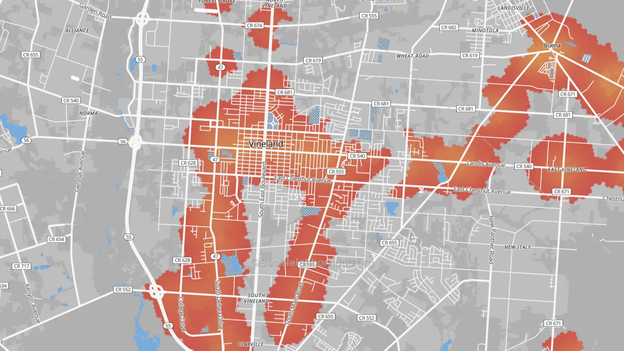 Transit Grade map of Vineland, NJ