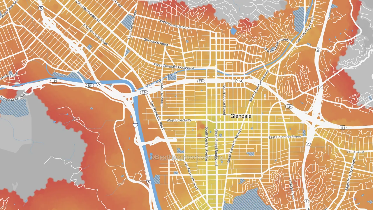 Transit Grade map of Vineyard-Los Angeles, Glendale, CA