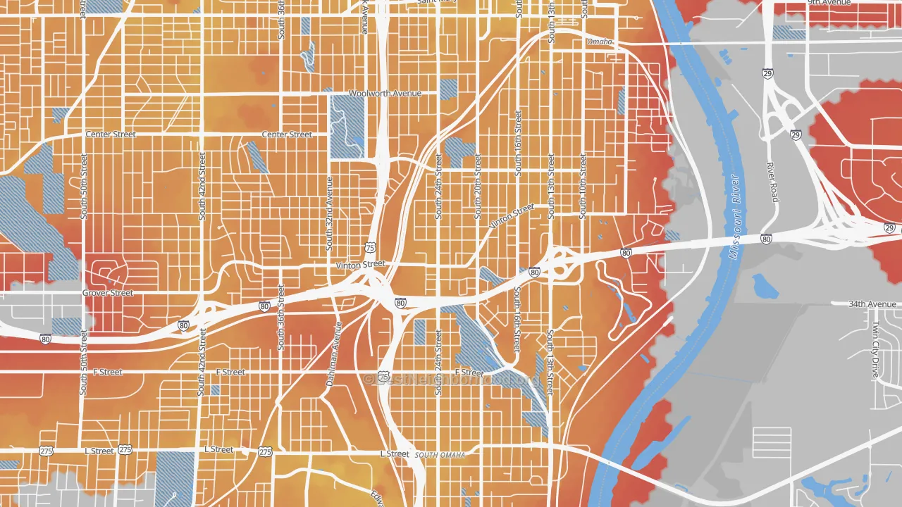 Transit Grade map of Vinton Street, Omaha, NE