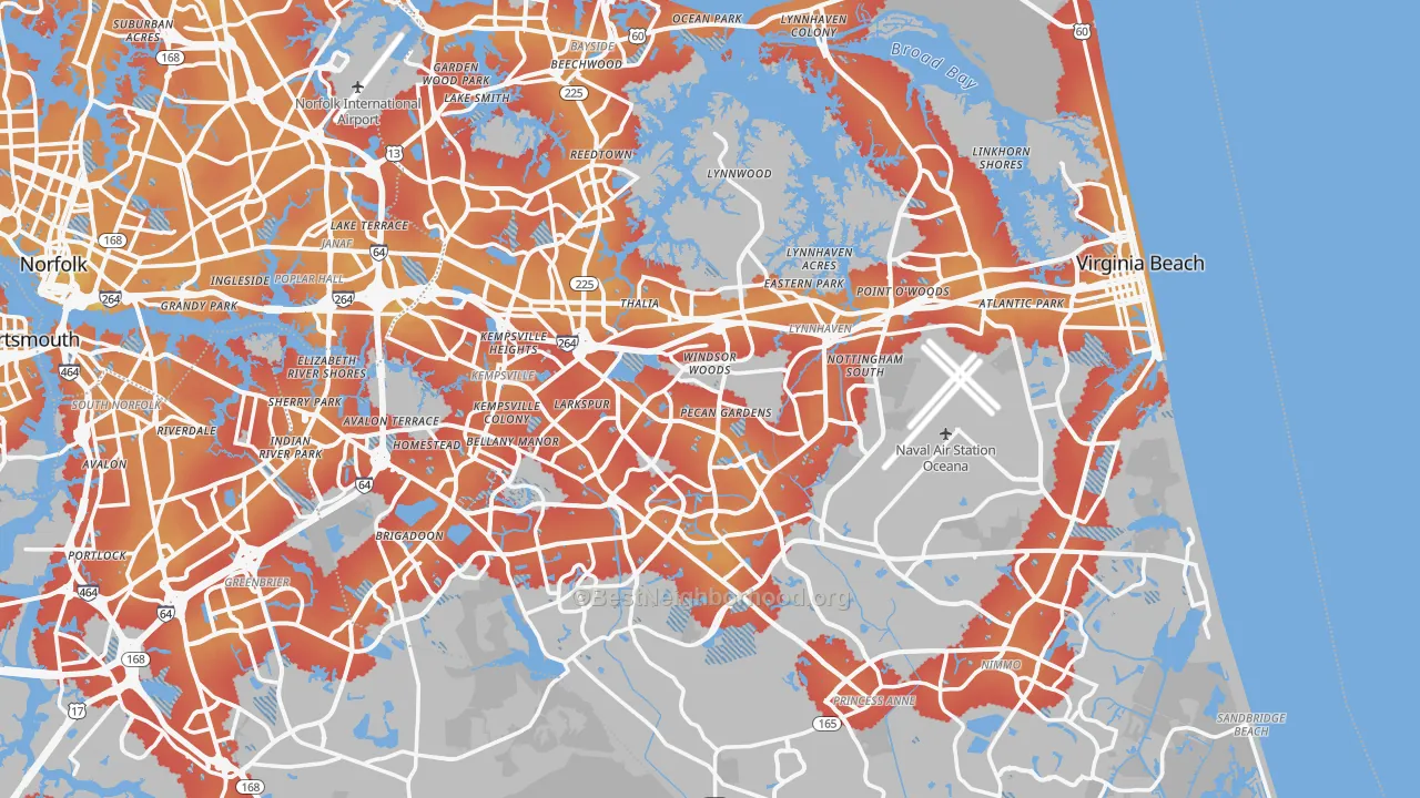 Transit Grade map of Virginia Beach, VA